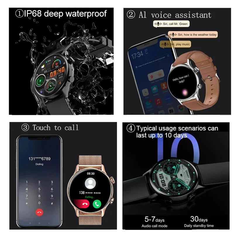 2025 New Smartwatch Men & Women AMOLED HD Screen Bluetooth Call IP68 Waterproof GPS For Android, IOS