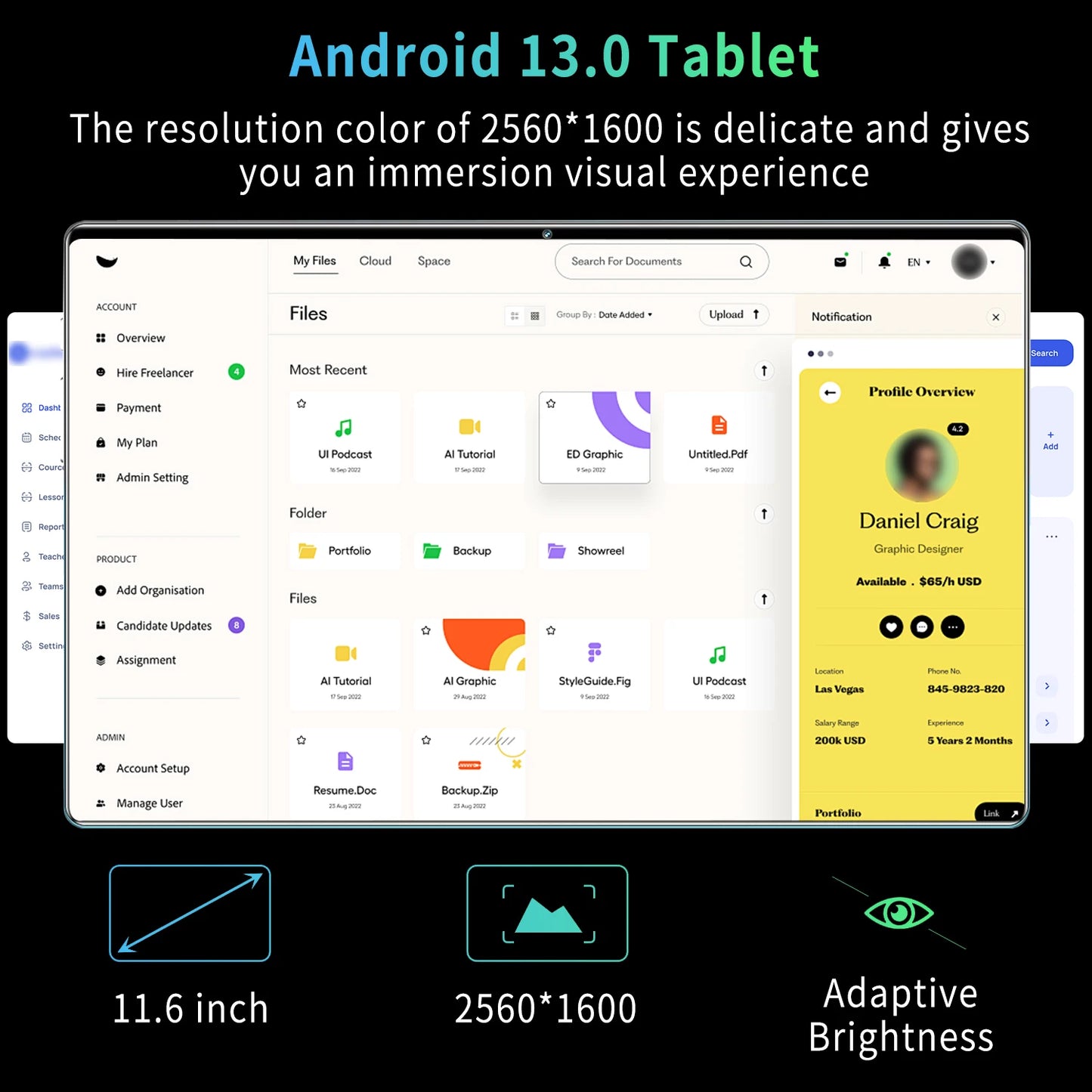 2025 Android 13 Tablet, 10,36", 5G Global Version 16GB RAM 1TB ROM, 10 -Core, Dual SIM, WiFi