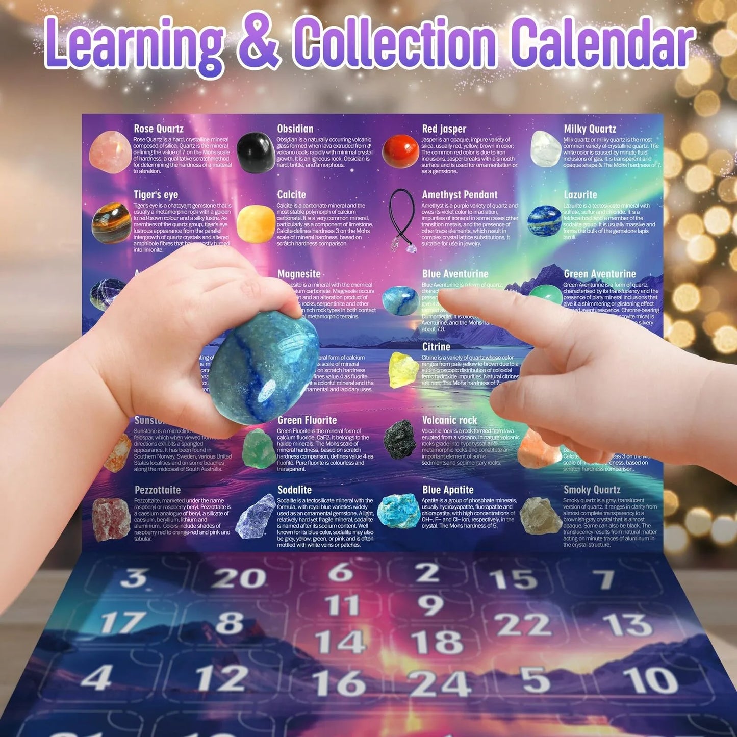 Christmas Advent Calendar Children's Crystal , 24 Day Christmas Countdown Calendar Gemstone Gifts