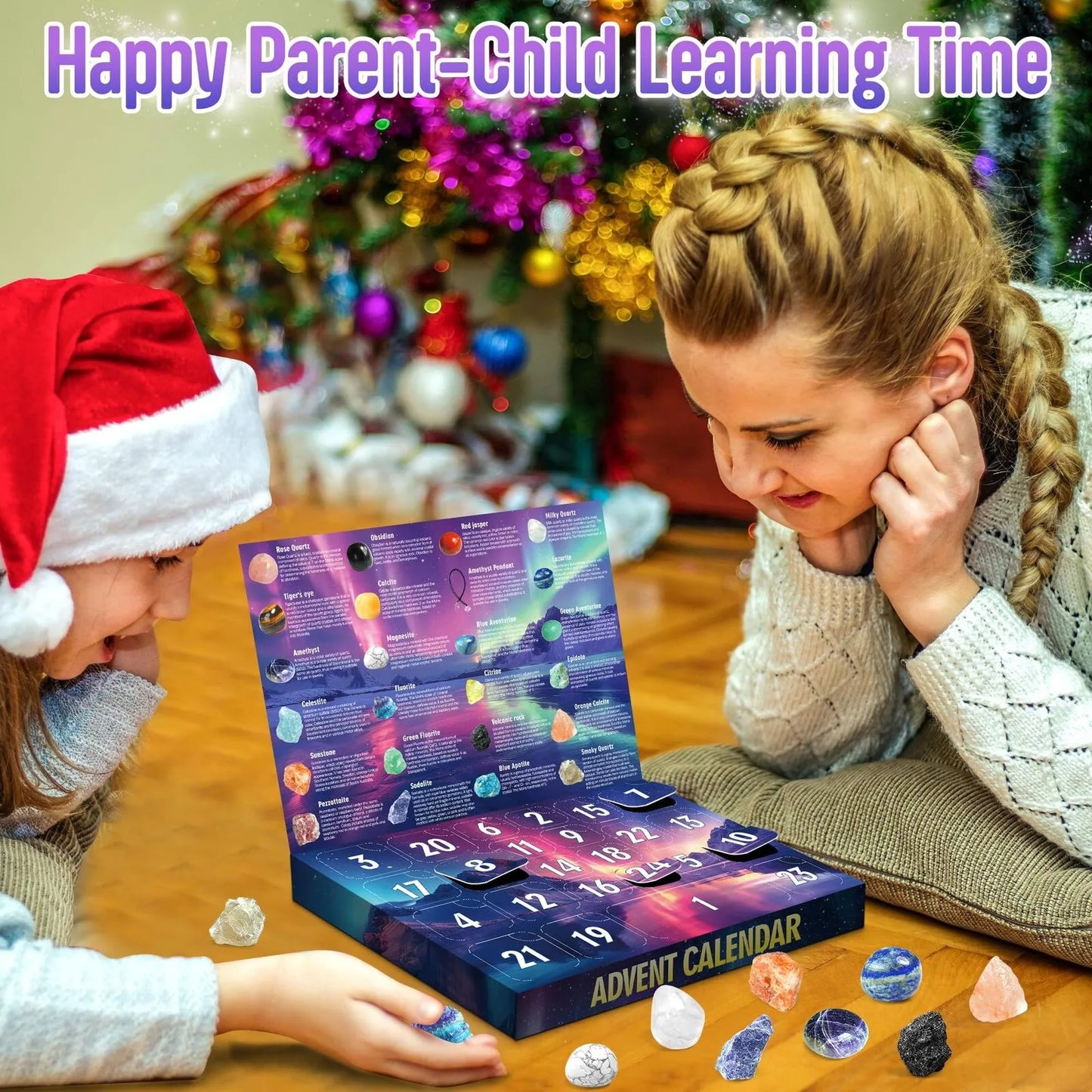 Christmas Advent Calendar Children's Crystal , 24 Day Christmas Countdown Calendar Gemstone Gifts