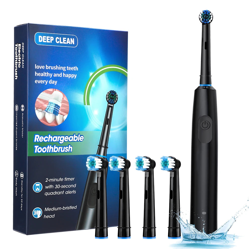 4 Brush Heads Rotating Electric Toothbrush with Holder for Adults Smart Timer Deep Clean with Rechargeable Tooth Brush