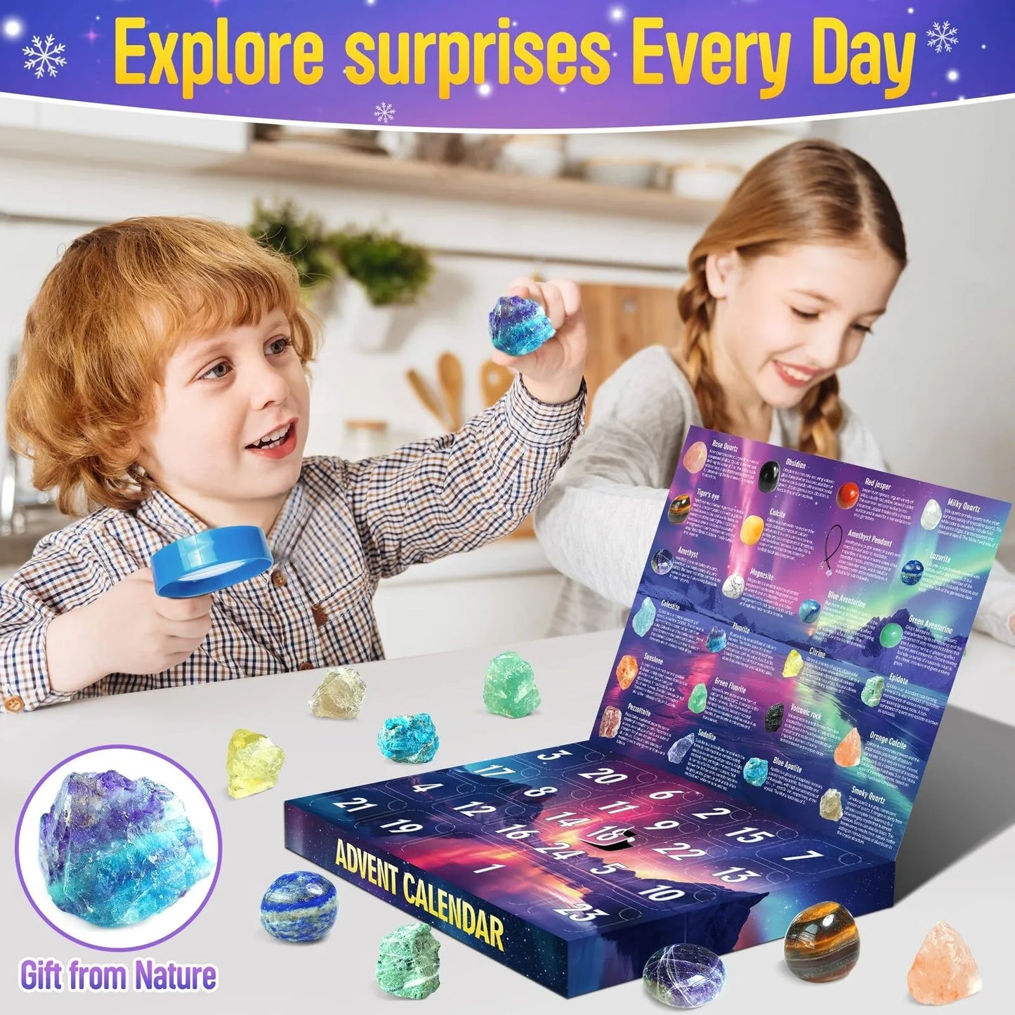 Christmas Advent Calendar Children's Crystal , 24 Day Christmas Countdown Calendar Gemstone Gifts