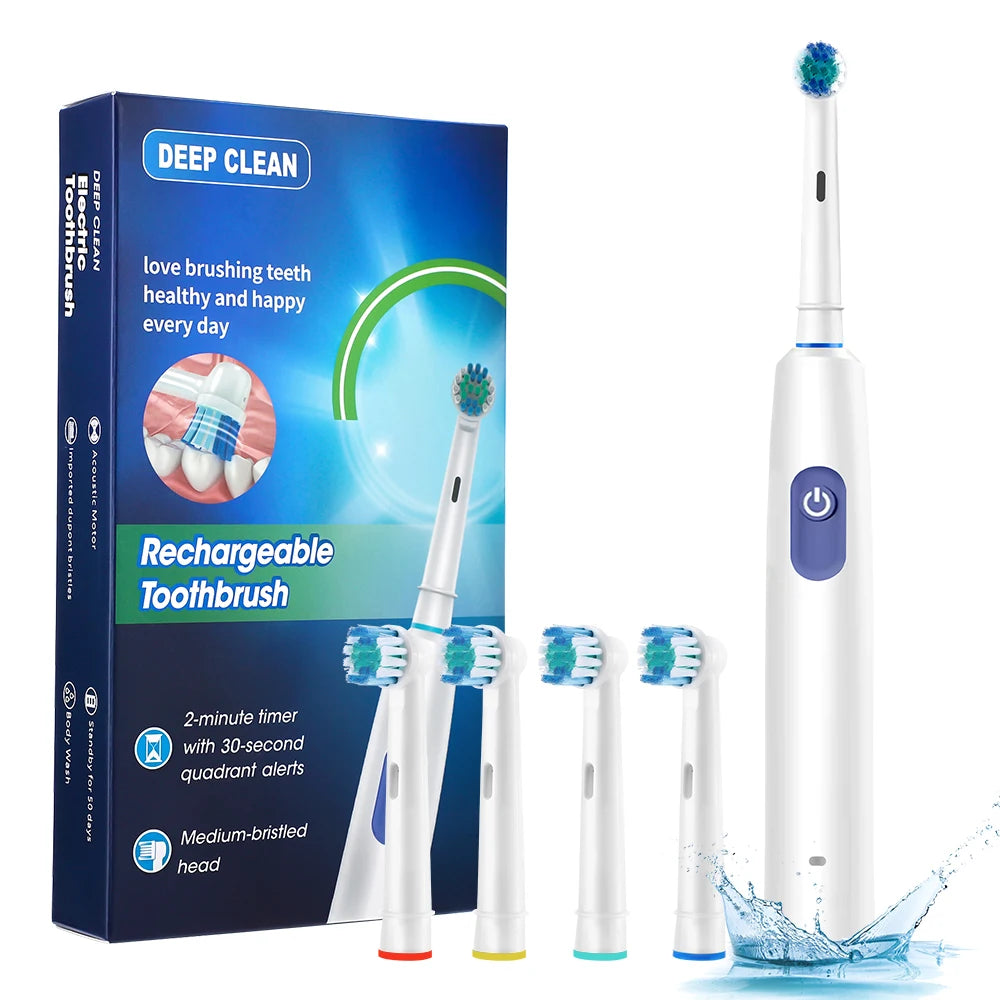 4 Brush Heads Rotating Electric Toothbrush with Holder for Adults Smart Timer Deep Clean with Rechargeable Tooth Brush