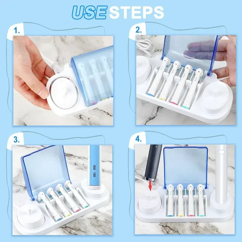 Toothbrush Holder Compatible with Qral-B Electric Toothbrushes Holder for 4 Push Brushes Bathroom Tool Charger Hole Charger Base