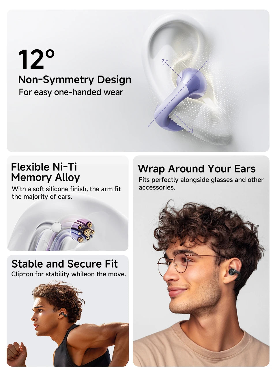 QCY Crossky C30 Bluetooth 5.4, Ear Clip Earbuds- Open- Ear, Dual-Connection