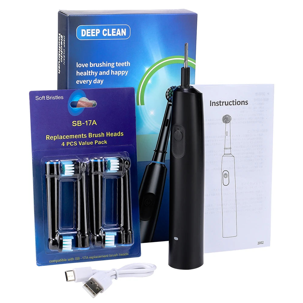 4 Brush Heads Rotating Electric Toothbrush with Holder for Adults Smart Timer Deep Clean with Rechargeable Tooth Brush