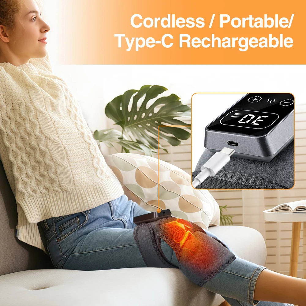 Rechargeable Heated and Vibration Knee Massager Electric 5 Levels Pad