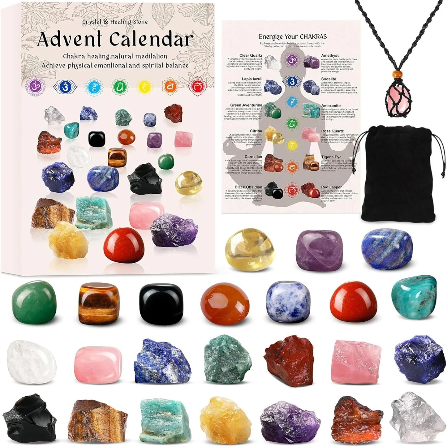 Christmas Advent Calendar Children's Crystal , 24 Day Christmas Countdown Calendar Gemstone Gifts