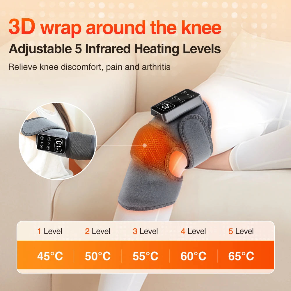 Rechargeable Heated and Vibration Knee Massager Electric 5 Levels Pad