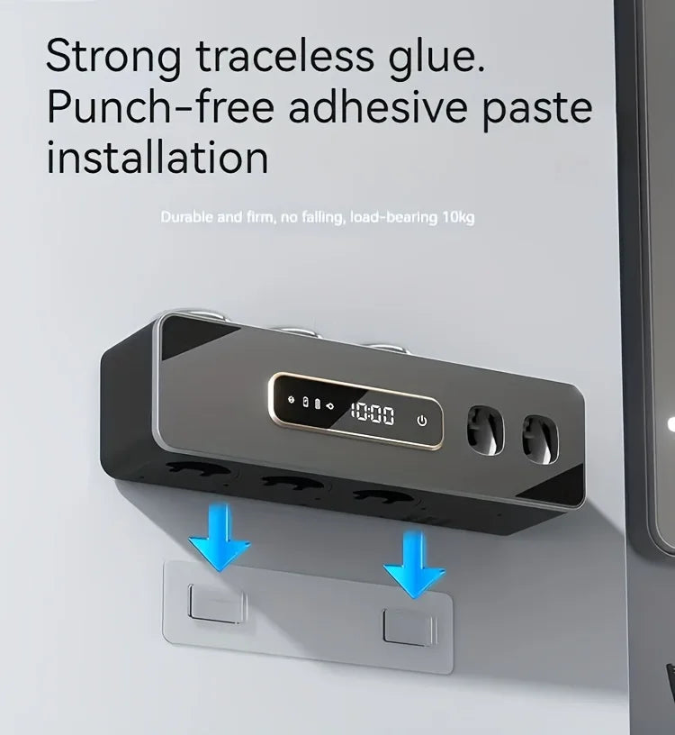Bathroom toothbrush holder, a toothbrush holder, and 2 smart drying and cleaning toothpaste dispenser units