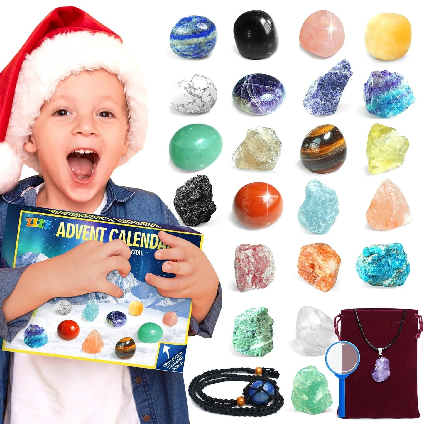Christmas Advent Calendar Children's Crystal , 24 Day Christmas Countdown Calendar Gemstone Gifts