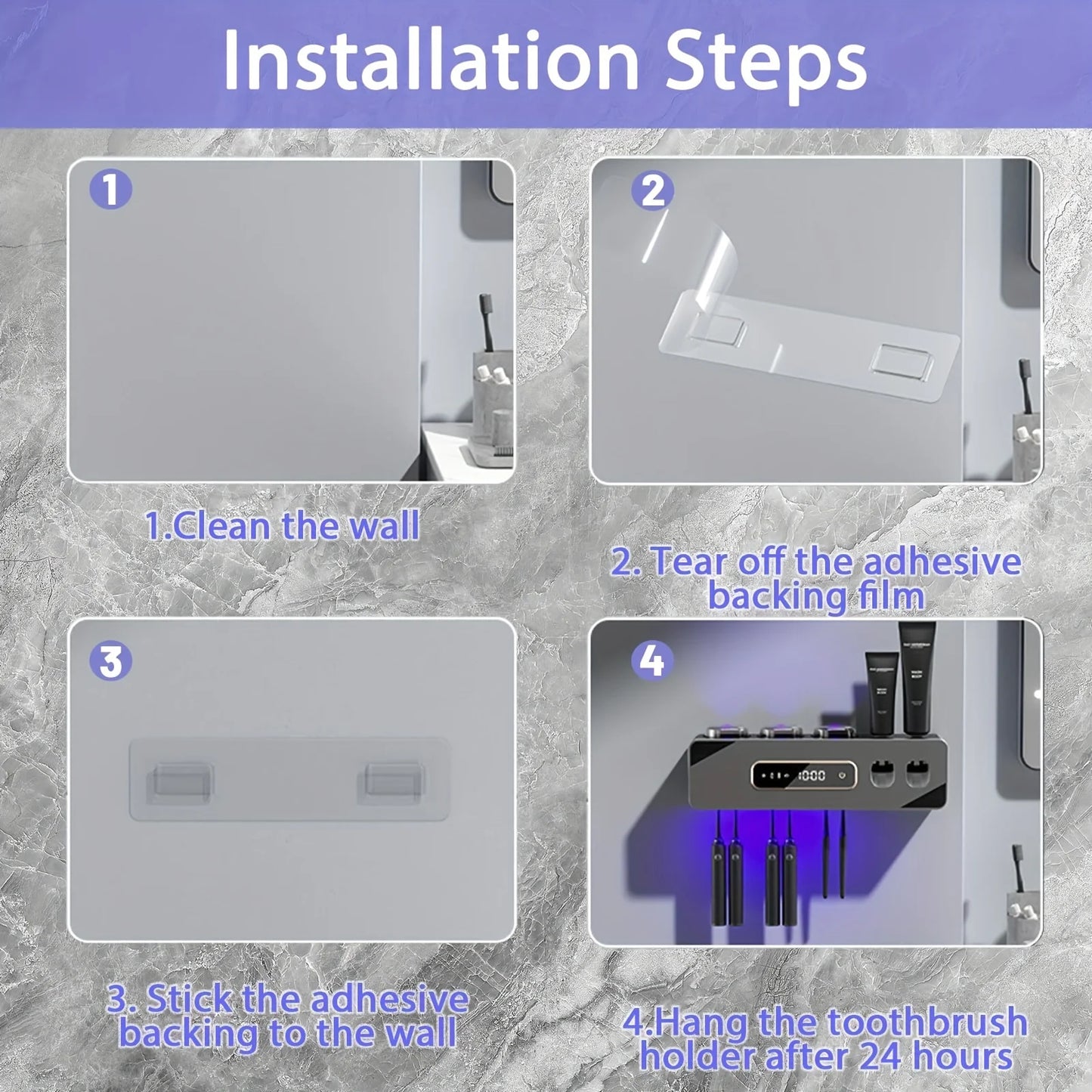 Bathroom toothbrush holder, a toothbrush holder, and 2 smart drying and cleaning toothpaste dispenser units