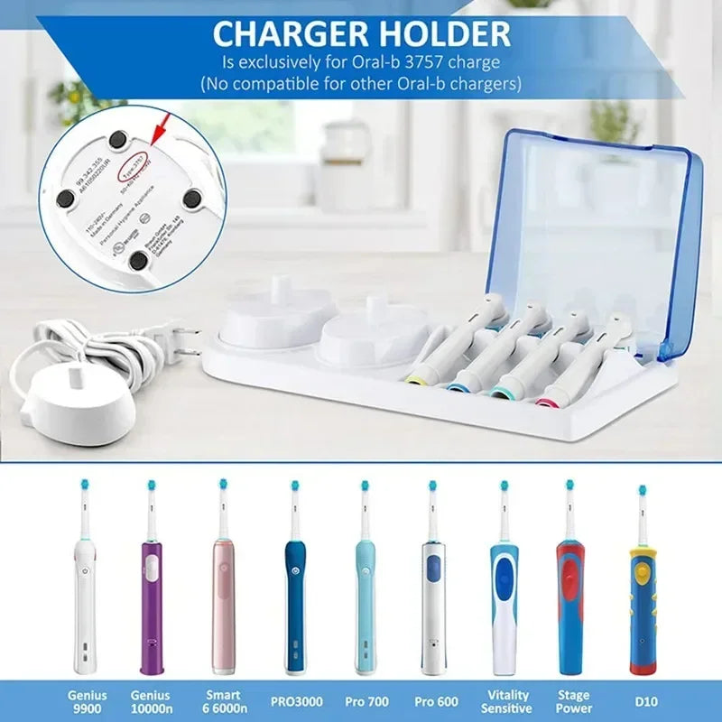 Toothbrush Holder Compatible with Qral-B Electric Toothbrushes Holder for 4 Push Brushes Bathroom Tool Charger Hole Charger Base
