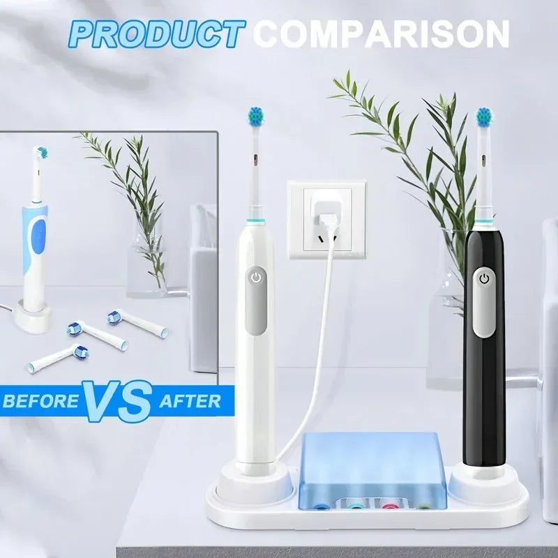 Toothbrush Holder Compatible with Qral-B Electric Toothbrushes Holder for 4 Push Brushes Bathroom Tool Charger Hole Charger Base