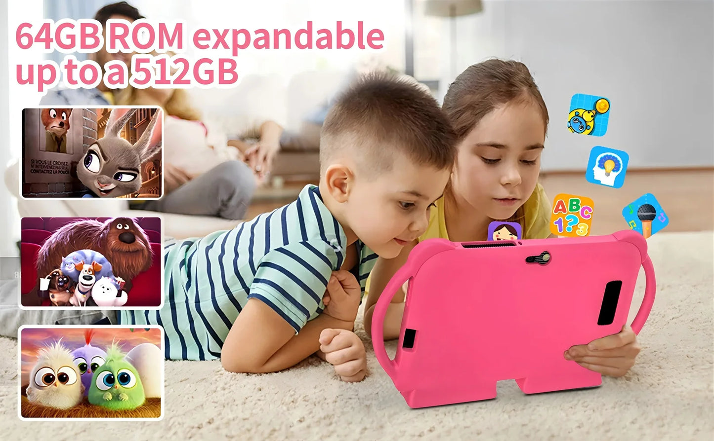 New 5G WIFI 7-inch Children's Tablet 4GB+64GB ROM Mini Pad Quad Core Dual Cameras, Kids-Proof protective Case Tablets Android 13