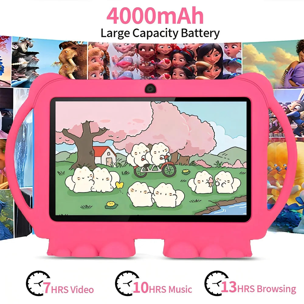 New 5G WIFI 7-inch Children's Tablet 4GB+64GB ROM Mini Pad Quad Core Dual Cameras, Kids-Proof protective Case Tablets Android 13