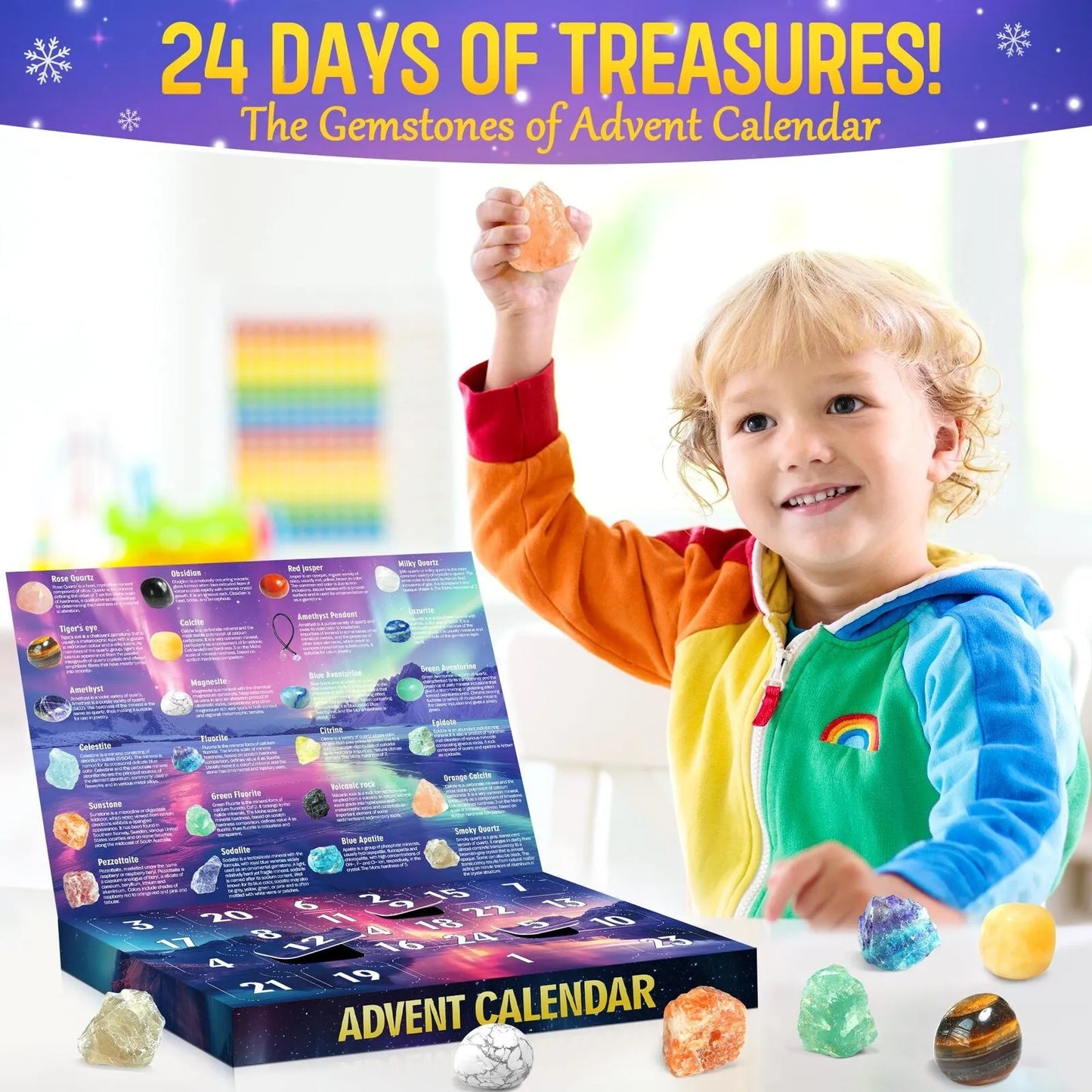 Christmas Advent Calendar Children's Crystal , 24 Day Christmas Countdown Calendar Gemstone Gifts