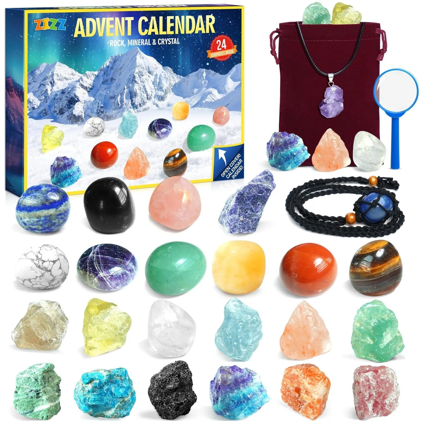 Christmas Advent Calendar Children's Crystal , 24 Day Christmas Countdown Calendar Gemstone Gifts