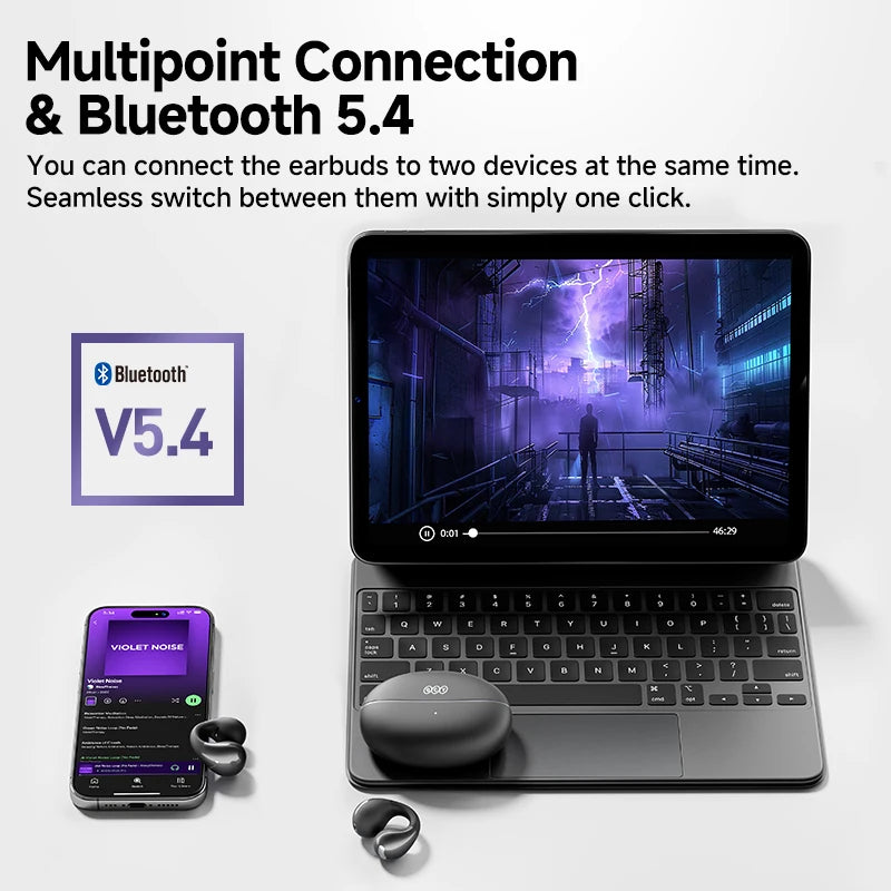 QCY Crossky C30 Bluetooth 5.4, Ear Clip Earbuds- Open- Ear, Dual-Connection