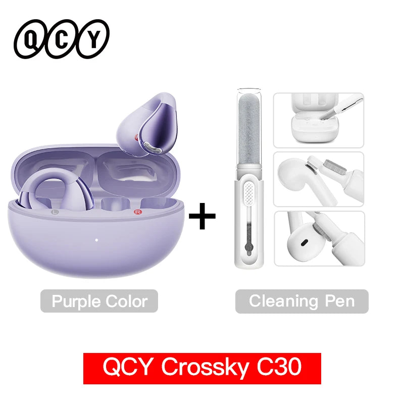 QCY Crossky C30 Bluetooth 5.4, Ear Clip Earbuds- Open- Ear, Dual-Connection