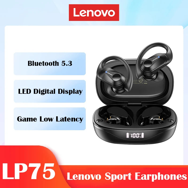 Lenovo LP75 TWS Sports Earphones Bluetooth 5.3, Waterproof HiFi Stereo Noise Reduction