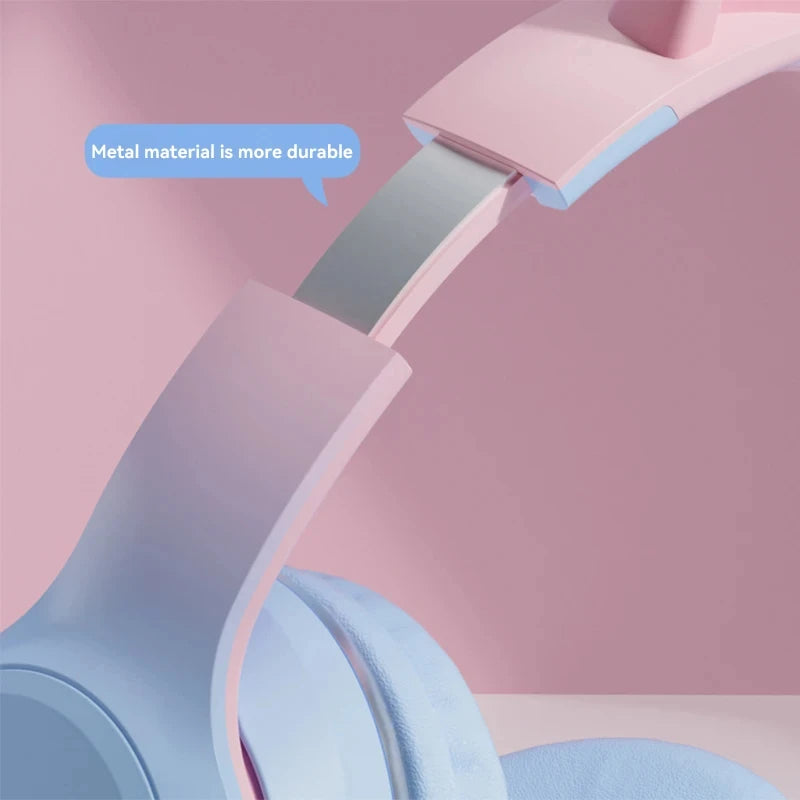 Headphones RGB, cat ear wireless Bluetooth Earphones with microphone, Stereo Music Game Earphone Girls Gift
