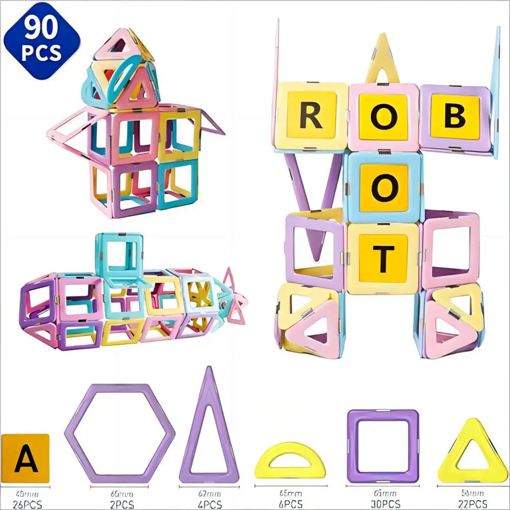 Magblock 90pcs Magnetic Building Blocks Set, Magnetic Tiles Construction Toys for 3-8 Years Kids, Educational Learning Toys Gifts