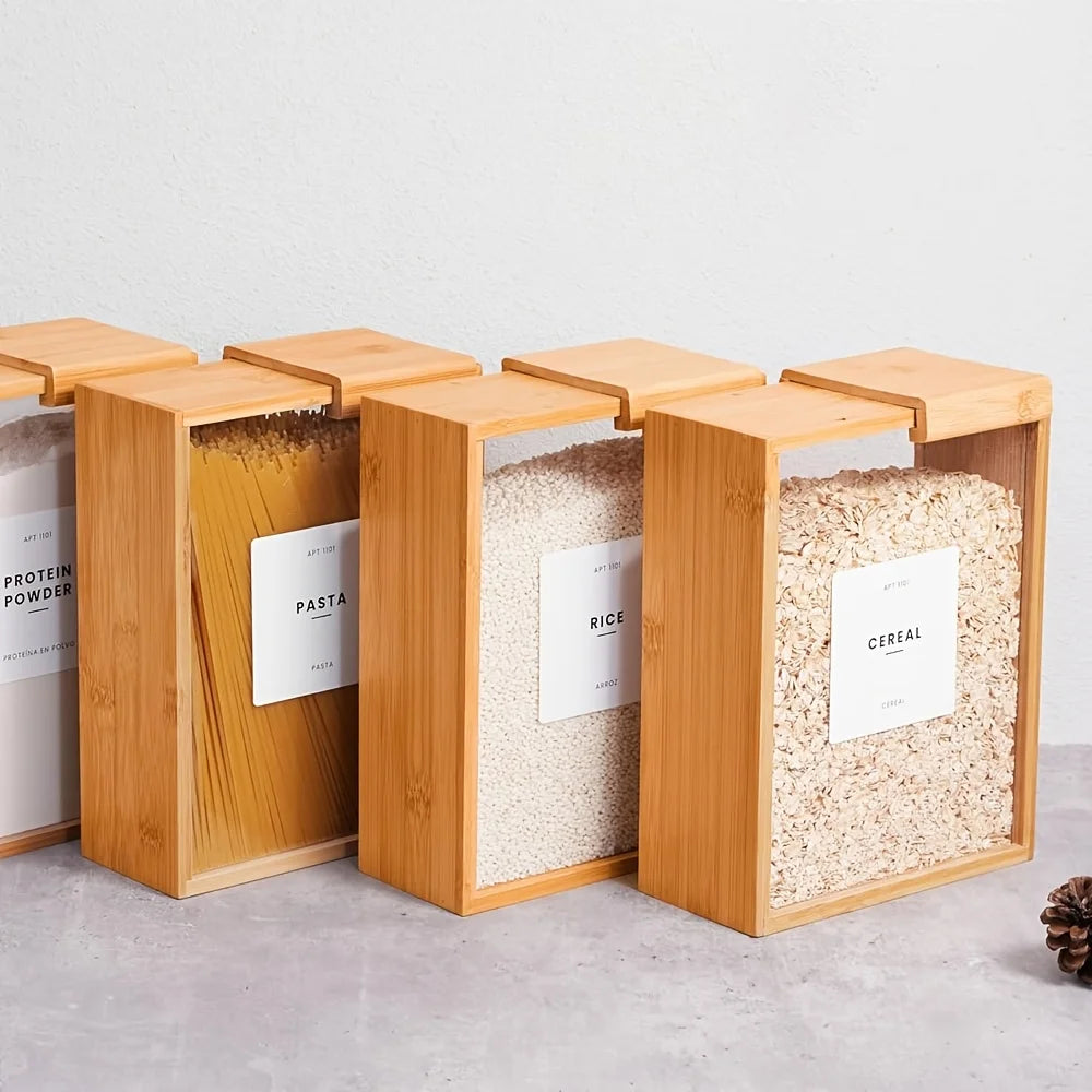 Bamboo Grain Storage Container – 101.44oz Leak-Proof Dispenser with Clear Lid