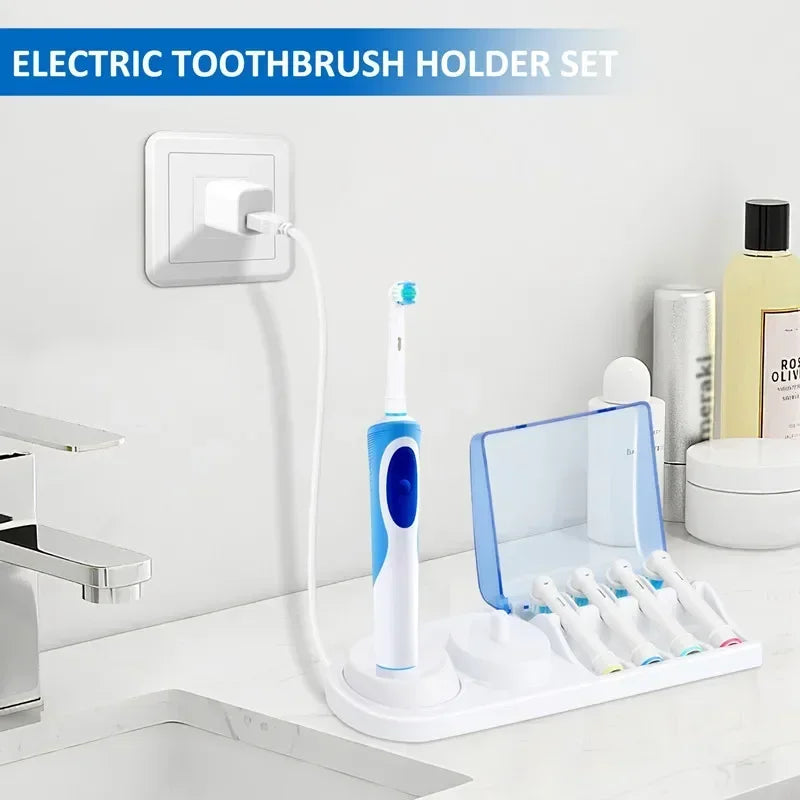 Toothbrush Holder Compatible with Qral-B Electric Toothbrushes Holder for 4 Push Brushes Bathroom Tool Charger Hole Charger Base