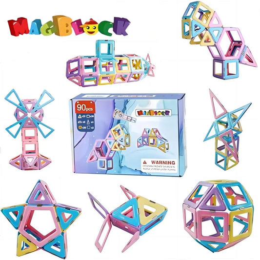 Magblock 90pcs Magnetic Building Blocks Set,  Magnetic Tiles Construction Toys for 3-8 Years Kids,  Educational Learning Toys Gifts