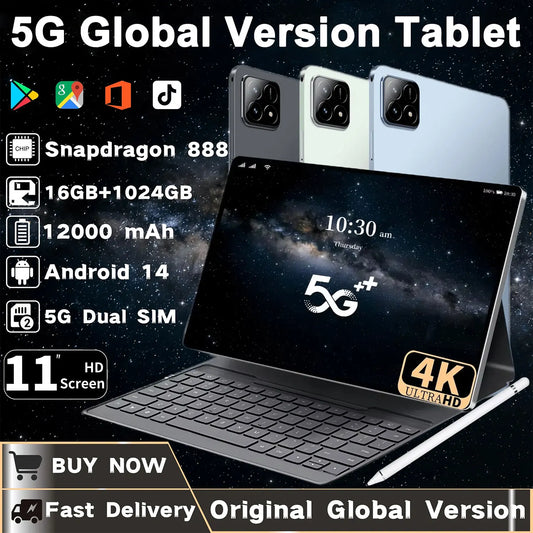 2025 Tablet Android 14 , 11",  Snapdragon888, 16GB+1TB 12000mAh,  5G, Dual SIM , WiFi , GPS