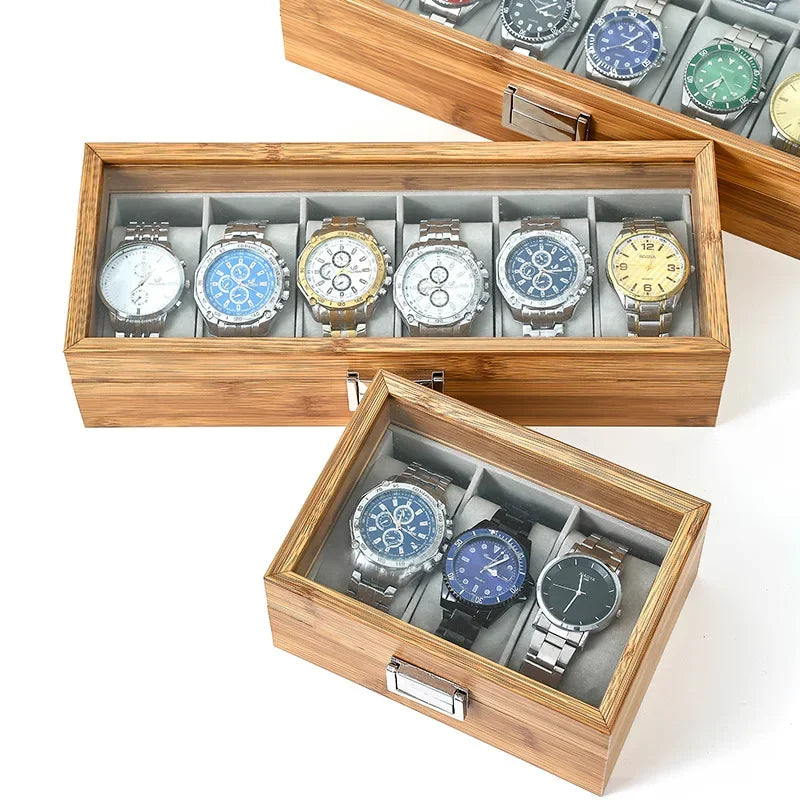 Handcrafted Bamboo Watch Organizer – Multi-Size Wooden Storage Case for 3–12 Watches