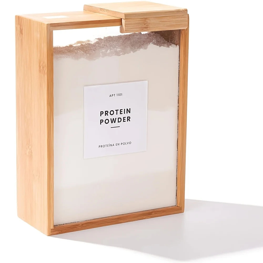 Bamboo Grain Storage Container – 101.44oz Leak-Proof Dispenser with Clear Lid