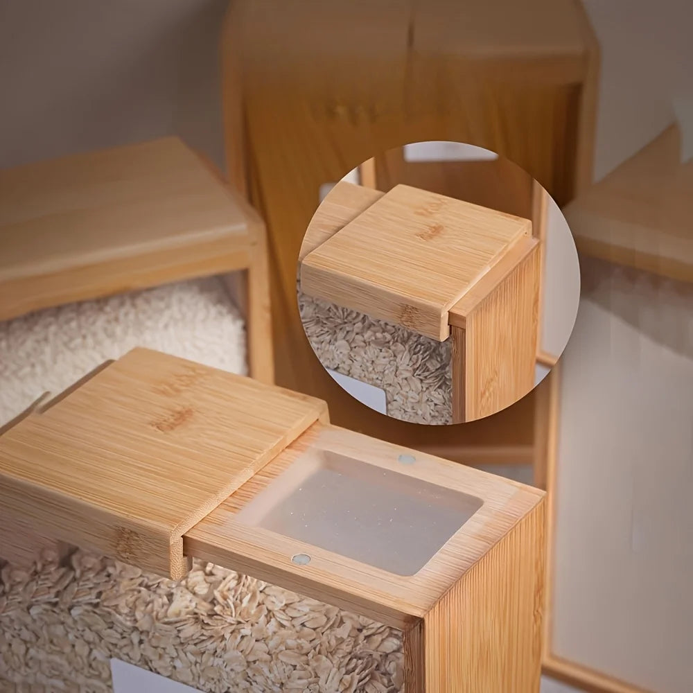 Bamboo Grain Storage Container – 101.44oz Leak-Proof Dispenser with Clear Lid