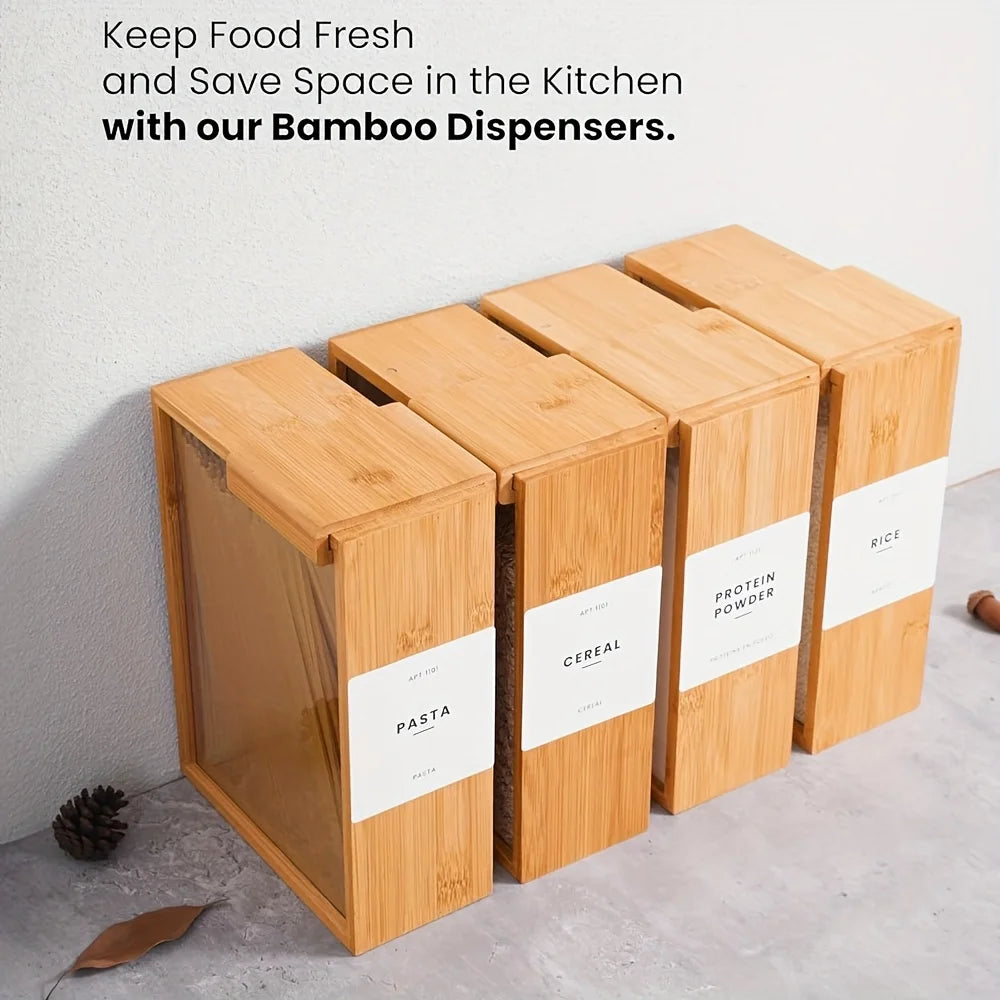 Bamboo Grain Storage Container – 101.44oz Leak-Proof Dispenser with Clear Lid