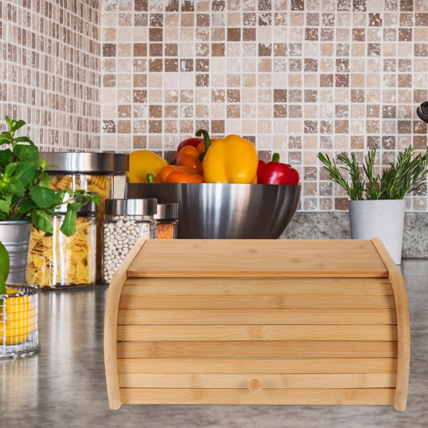 Bamboo Bread Box – Large 40×27×16.5 cm Bread Storage Container, Light Brown Kitchen Food Organizer