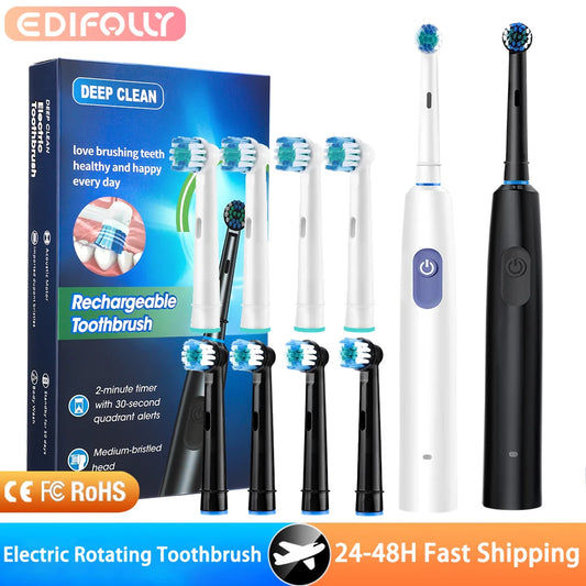 4 Brush Heads Rotating Electric Toothbrush with Holder for Adults Smart Timer Deep Clean with Rechargeable Tooth Brush