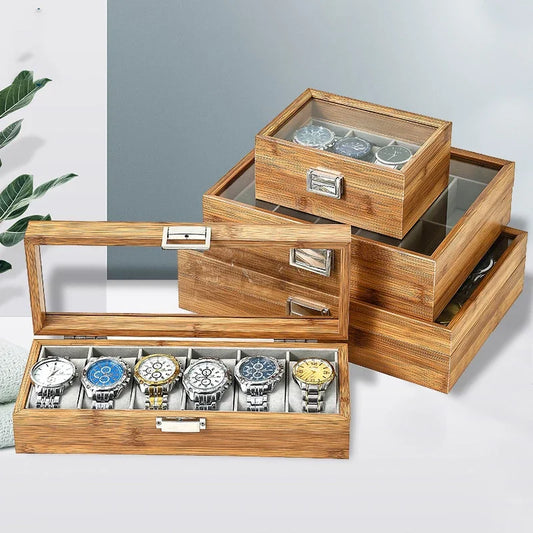 Handcrafted Bamboo Watch Organizer – Multi-Size Wooden Storage Case for 3–12 Watches